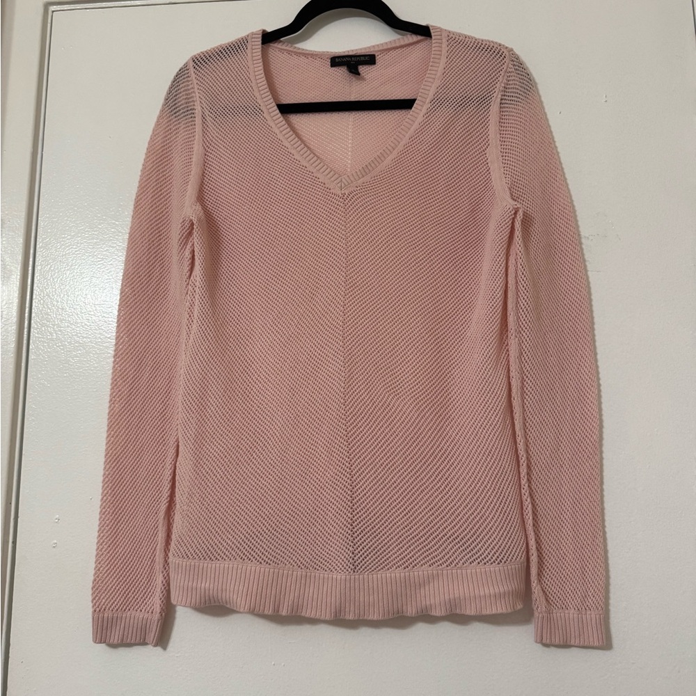 Banana Republic Pink V-Neck Knit Sweater